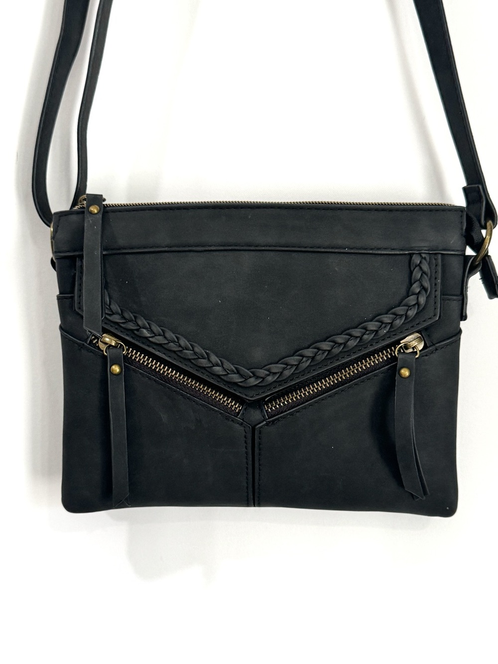 Black Faux Leather Crossbody Purse / Bag with Braids
